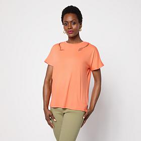 "As Is" DG2 by Diane Gilman Crochet Applique Trim Tee