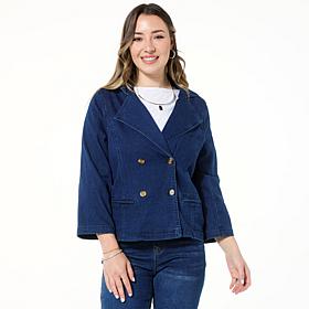 "As Is" DG2 by Diane Gilman Dream Drape Denim Double-Breasted Jacket