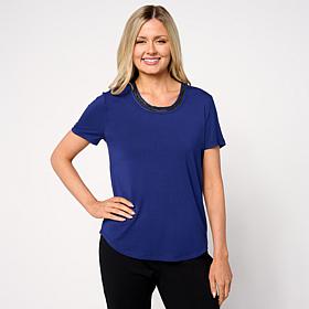 "As Is" DG2 by Diane Gilman Embellished U-Neck Short-Sleeve Tee