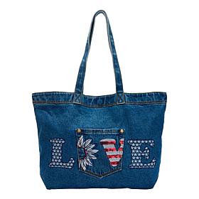 "As Is" DG2 by Diane Gilman Embroidered Americana Denim Tote Bag