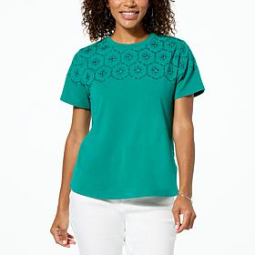 "As Is" DG2 by Diane Gilman Embroidered Eyelet Knit Tee