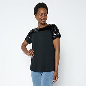 "As Is" DG2 by Diane Gilman Everyday Jersey Paillette Yoke Knit Top
