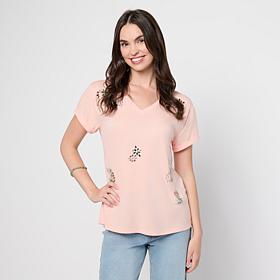 "As Is" DG2 by Diane Gilman Everyday Jersey Rhinestone Embellished Top