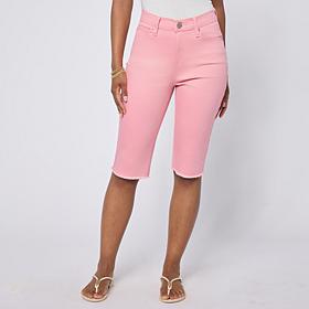 "As Is" DG2 by Diane Gilman Legacy Stretch Denim Fray Hem Bermuda S...