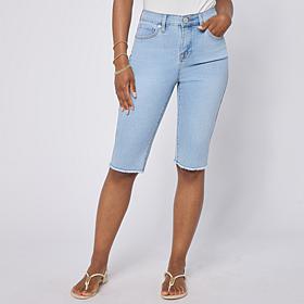 "As Is" DG2 by Diane Gilman Legacy Stretch Denim Fray Hem Bermuda S...