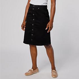 "As Is" DG2 by Diane Gilman Lux Touch Denim Pull-On Buttoned A-Line...