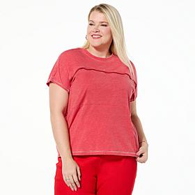 "As Is" DG2 by Diane Gilman Metallic-Trimmed Relaxed Crew Neck Knit...