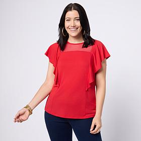 "As Is" DG2 by Diane Gilman Mixed Media Ruffle Sleeve Top
