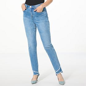 "As Is" DG2 by Diane Gilman New Classic Stretch Denim Frayed Hem Sk...