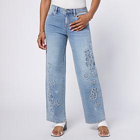 "As Is" DG2 by Diane Gilman New Classic Stretch Denim Patch Wide-Le...