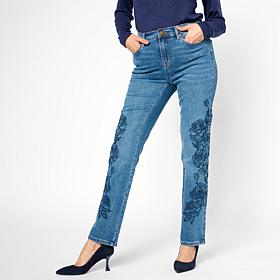 "As Is" DG2 by Diane Gilman New Classic Stretch Rose-Embroidered An...