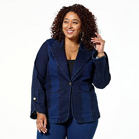"As Is" DG2 by Diane Gilman New Clssic Stretch Denim Colorblock Blazer