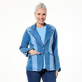 "As Is" DG2 by Diane Gilman New Clssic Stretch Denim Colorblock Blazer