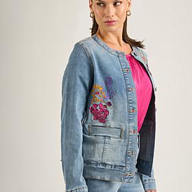 "As Is" DG2 by Diane Gilman New Clssic Strtch Denim Embroidered Jacket