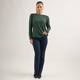 "As Is" DG2 by Diane Gilman Novelty Button Crew Neck Top