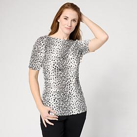 "As Is" DG2 by Diane Gilman Printed Boatneck Elbow Sleeve Top