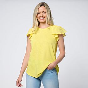 "As Is" DG2 by
Diane Gilman Ruched Eyelet Flutter-Sleeve Mixed Medi...