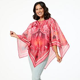 "As Is" DG2 by Diane Gilman Scarf Printed Drama Top with Tank