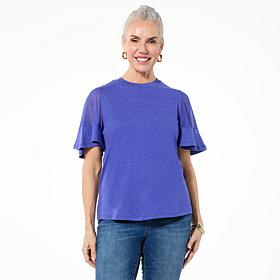 "As Is" DG2 by Diane Gilman Sheer Flutter-Sleeve Top