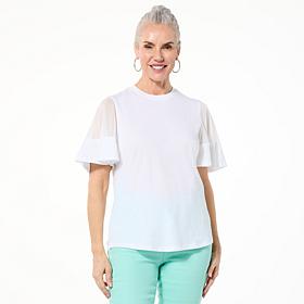"As Is" DG2 by Diane Gilman Sheer Flutter-Sleeve Top
