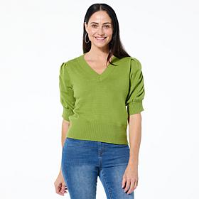"As Is" DG2 by Diane Gilman SoftEase Knit Puff-Sleeve Sweater