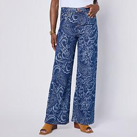 "As Is" DG2 by Diane Gilman Stretch Jacquard Denim Pull-On Wide Leg...