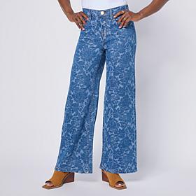 "As Is" DG2 by Diane Gilman Stretch Jacquard Denim Pull-On Wide Leg...