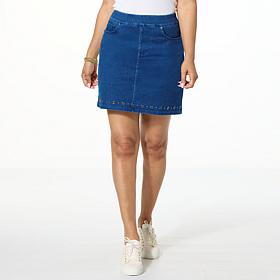 "As Is" DG2 by Diane Gilman Studded 5-Pocket Denim Skort