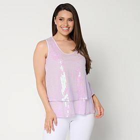 "As Is" DG2 by Diane Gilman U-Neck Sequined Easy Tank