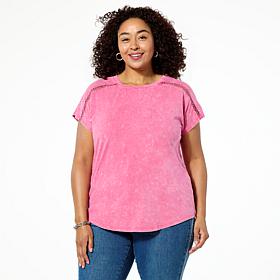 "As Is" DG2 by Diane Gilman Venise Lace Trimmed Dolman Sleeve Top