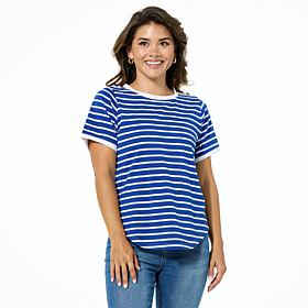"As Is" DG2 by Diane Gilman Yarn-Dye Striped Knit Tee with Shoulder...