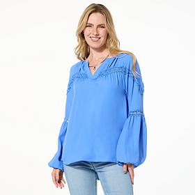 "As Is" DG2 Lace Grommet Inset Long Sleeve Blouse