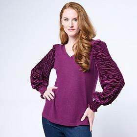 "As Is" Diane Gilman Burnout Velvet Sleeve Knit Top