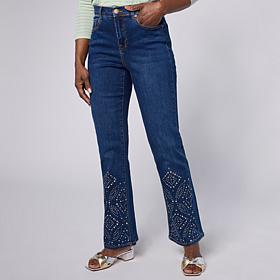 "As Is" Diane Gilman New Classic Stretch Stud Embellished Bootcut Jean