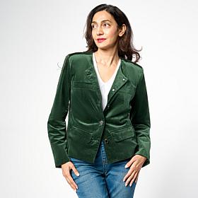 "As Is" Diane Gilman Stretch Velveteen Collarless Tailored Jacket