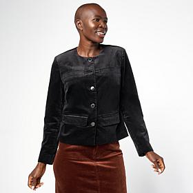 "As Is" Diane Gilman Stretch Velveteen Collarless Tailored Jacket