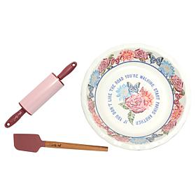 "As Is" Dolly Parton Ceramic Pie Dish with Rolling Pin and Spatula
