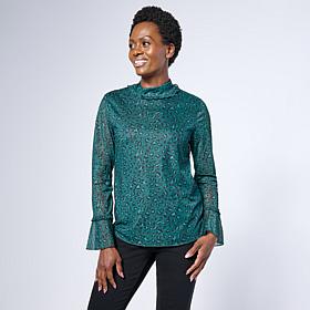 "As Is" G by Giuliana Animal Print Mesh Top with Flounce Sleeves