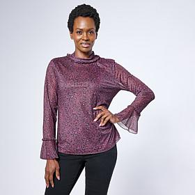 "As Is" G by Giuliana Animal Print Mesh Top with Flounce Sleeves