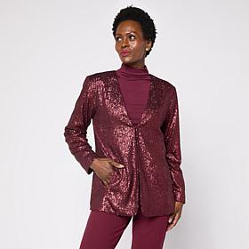 "As Is" G by Giuliana Black Label Collarless Sequin Knit Cardigan