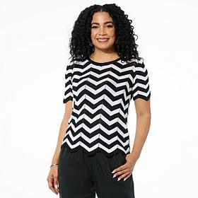 "As Is" G by Giuliana Chevron Pattern Short Sleeve Pullover Sweater