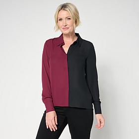 "As Is" G by Giuliana Colorblocked Button-Front Woven Blouse