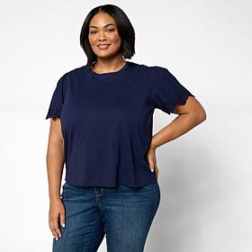 "As Is" G by Giuliana Cotton Modal Top with Eyelet Sleeve