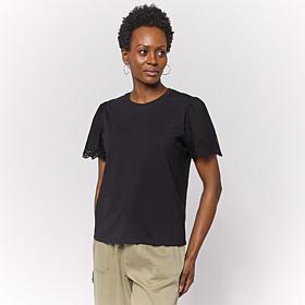 "As Is" G by Giuliana Cotton Modal Top with Eyelet Sleeve