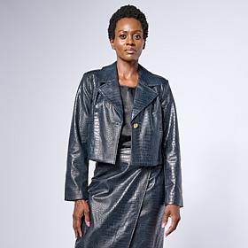 "As Is" G by Giuliana Croco-Embossed Faux Leather Cropped Jacket