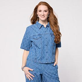 "As Is" G by Giuliana Diamond-Quilted Textured Denim Jacket