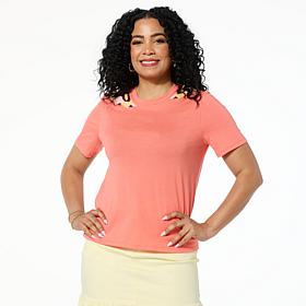 "As Is" G by Giuliana Embellished Cotton-Blend Knit Tee