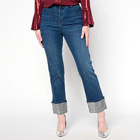 "As Is" G by Giuliana G5 Denim Straight Leg Jean with Rhinestone Cuffs