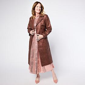 "As Is" G by Giuliana Knit Faux Leather Trench Coat