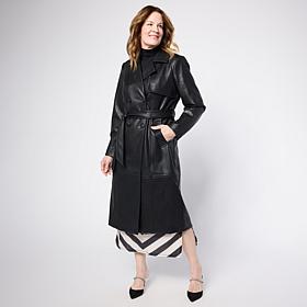 "As Is" G by Giuliana Knit Faux Leather Trench Coat
